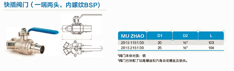 一端兩頭內(nèi)螺紋BSP頭快插閥門